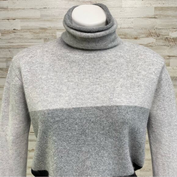 Magaschoni Cashmere Sweater Mock Neck Womens Size M Black Gray Colorblock - Picture 2 of 11